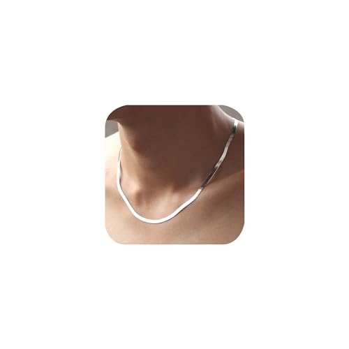 Minimalist 4MM Snake Bone Chain Necklace - 925 Sterling Silver Herringbone Flat Magic Chain for Men Women - Short Collarbone Blade Chain 20 Inches