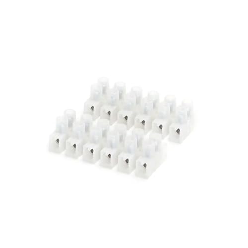 Bloque de terminales 6 pines, base cóncava, color blanco; para conexiones eléctricas y distribución de señales.