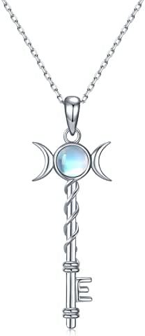 Peireara Triple Moon Goddess Necklace for Women 925 Sterling Silver Moonstone Triple Goddess Pendant Necklace Pagan Wiccan Magic Amulet Jewelry Gifts for Women Girls