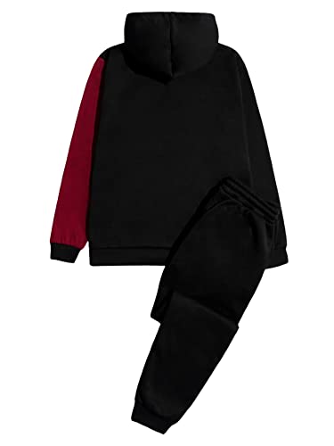 Oyoangle Men's 2 Piece Tracksuit Outfits Cartoon Graphic Hoodie And Sweatpants Sport Set Black And Red L #TOP1