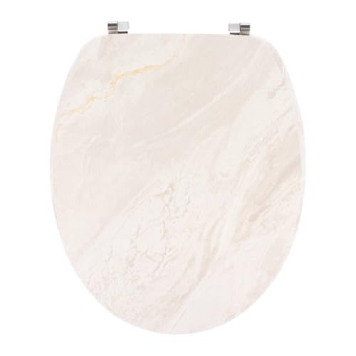 TENDANCE - Abattant WC MDF 18 Pouces 4 Faces imprimees Attaches Acier Inoxydable - facon marbre Beige