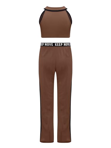 Kids Girls 2Pcs Sports Set Contrast Color Yoga Dance Outfits Ribbed Vest Crop Tank Top and Pants Set4