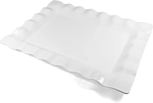 Extreme Consumer Products 19" Rectangular Melamine Scalloped Serving Platter │Outdoor Dining and Patio Parties │Shatterproof and Dishwasher Safe - Ivory