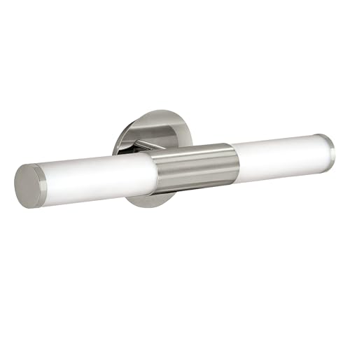 Eglo Palmera Lampada da parete per specchiera a 2 luci, applique in metallo e vetro opalino satinato, lampada da bagno in argento, bianco, lampada a prova di umidità, IP44, E14