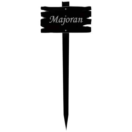 Preisvergleich Produktbild Bütic GmbH Acrylglas Pflanzschilder Holzbrettoptik schwarz - Gartenstecker, Kräuterschilder, Pflanzenstecker - Auswahl + Wunschname - wetterfest, Pflanzenname:Majoran
