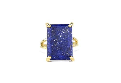 Bague rectangle en lapis lazuli or 14k bijoux faits à la main