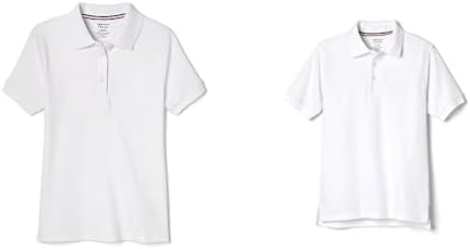French Toast Girls' Short Sleeve Picot Collar Polo Shirt and Boy's Short Sleeve Pique Polo Shirt Bundle
