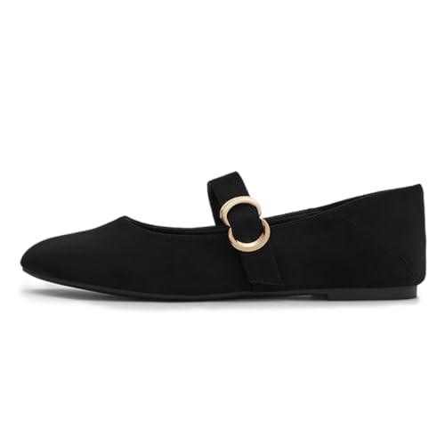 FOWT Women Trendy Closed Round Toe Flats Single Strap Buckle Ladies Comfortable Casual Daily Shoes Size 4-16 US