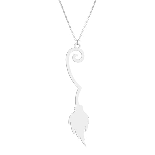 Collier balai de sorcière en acier inoxydable aux finitions ciselées