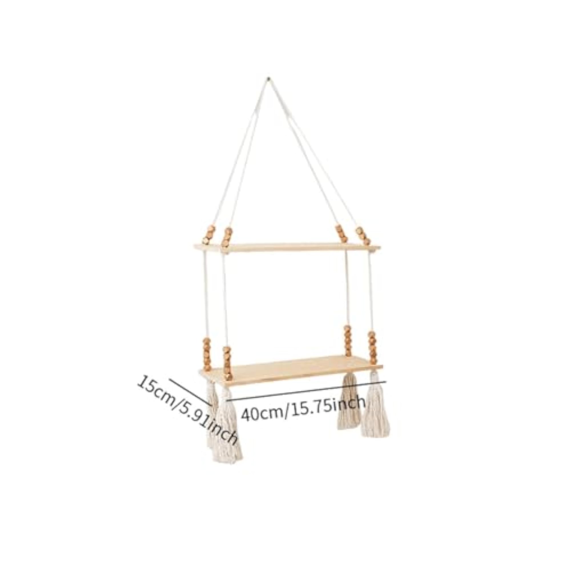 Boho Macrame Wall Hanging Shelf, Wooden Display Shelf