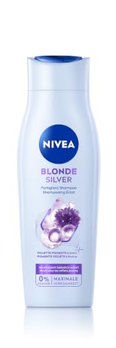 NIVEA Blonde Silver Farbglanz Shampoo (250 ml) Silbershampoo frischt blondes silbernes & graues Haar auf pflegendes Haarshampoo mit Kornblumenextrakt und Biotin