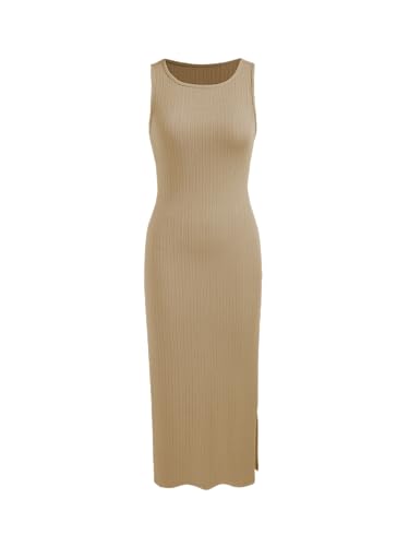 CIDER Bodycon Dress Midi Dress Sleeveless Dress Crew Neck Knit Fabric Slim Fit Tank Dresses