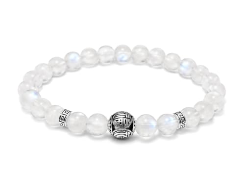 agathe création BP022016 Bracelet en pierre de lune - Perle centrale en argent 925 - Taille sur mesure - Fait main