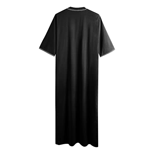 RTTUIOP Muslim Clothes for Men Thobe for Men Kaftan Kurta Robe Nightgown Tunic Fashion Wedding Long Sleeve Blouses Oversize Button Down Lightweight Blouse Crewneck Solid Comfortable Tee Black