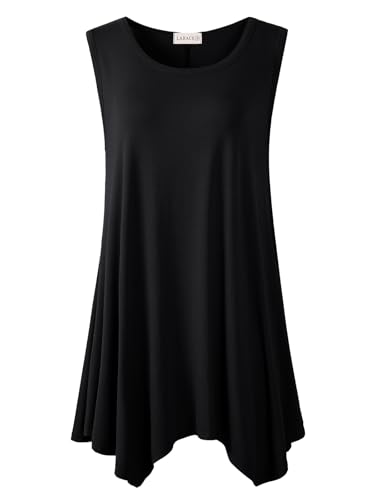 LARACE Womens Plus Size Tank Tops Summer Sleeveless Shirts Casual Loose Tunic Blouses(Black 1X)