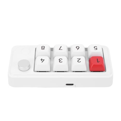 Jectse Teclado Numérico USB C con Cable, Teclado Mecánico Macro Programable con una Sola Mano de 8 Teclas, Programable, con Perilla, para Trabajar y Jugar. (White)