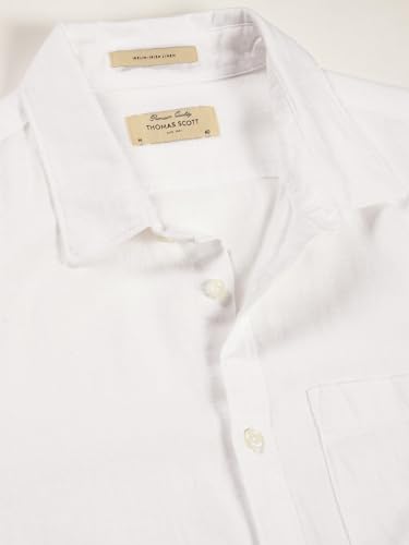 Image of Thomas Scott Men's | Solid | Premium Linen Blend | Spread Collar | Summer Wear | Long Sleeve | Shirts for Men
