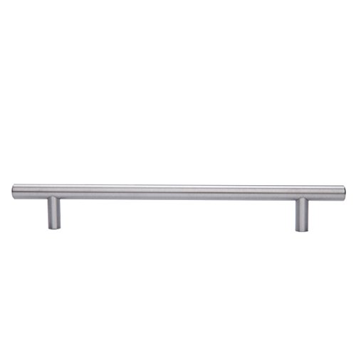 Image of Amazon Basics Euro Bar Cabinet Handle (1 /2-inch Diameter), 11.19-inch Length (8.82-inch Hole Center), Satin Nickel, 10-Pack