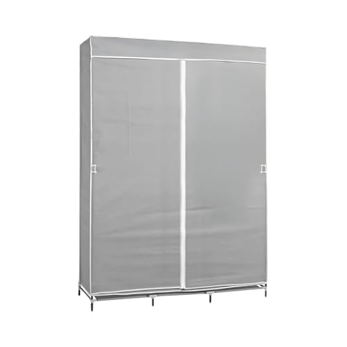 Armario Ropero de Tela Triple con Cortinas Correderas Blanco/Gris 118x45x169cm 7house