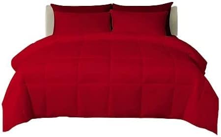 Theadology Juego de edredón de 3 piezas con costuras en caja tela de algodón 100 natural relleno ligero con pestañas en las esquinas color rojo