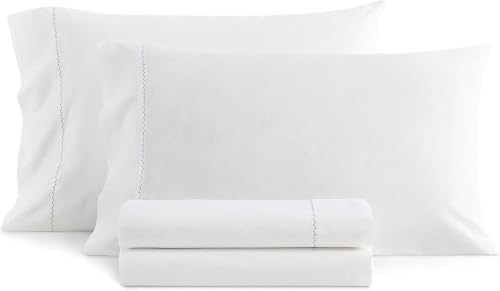Image of Martha Stewart - Full Size Sheets Set, Crisp & Tailored Cooling Sheets with a Smooth Cotton Percale Lightweight Feel - Bed Sheets with Matching Pillowcases & Fitted Sheet (Lilly Pond Leaf Blue)
