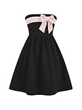 MakeMeChic Girl's Bow Knot Strapless Tube Dress Sleeveless A Line Flare Party Mini Dresses Black 11Y