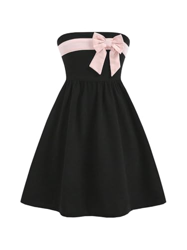 MakeMeChic Girl's Bow Knot Strapless Tube Dress Sleeveless A Line Flare Party Mini Dresses