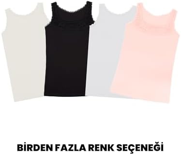ÖTS Kadın Dantelli Pamuklu Atlet - Ultra Yumuşak, Esnek Kalıp, Askılı Kadın İç Giyim, Nefes Alabilir Kumaş, Zarif Dantelli Kadın Atlet, Günlük ve Özel Kullanım İçin, (Ekru - XL) - Görsel 2