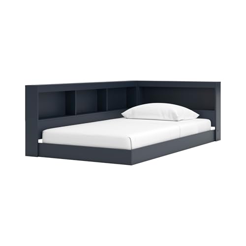 Signature Design by Ashley Simmenfort Transitional Twin Bookcase Storage Floor Bed with USB Ports, Foundation or Box Spring Not Needed, Blue