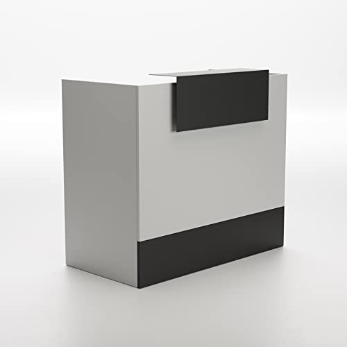 OFITURIA Mesa Mostrador Recepción, Mostrador para Tienda, Oficina, Peluquería, Negocio, etc. Mueble Escritorio para Recepción, Diferentes Tamaños, Color Gris + Blanco (1400mm)