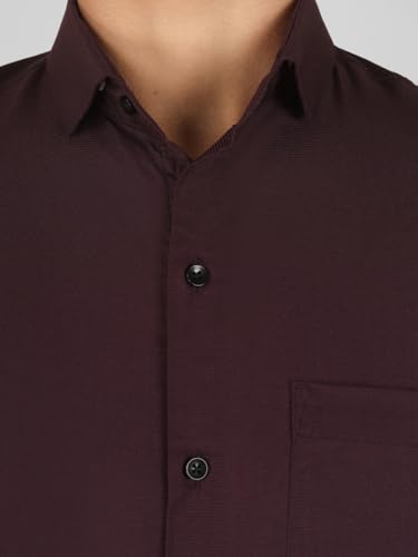 Image of Mens Cotton Lycra Full Sleeve Slim Fit Semi-Formal Shirt | Textured Pattern | Curved Hem