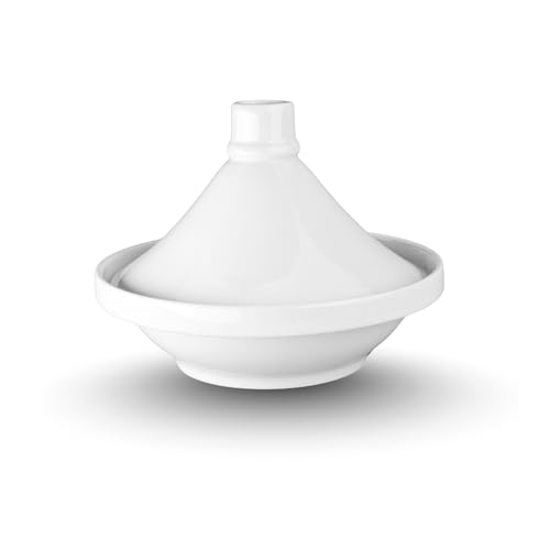 BIA Cordon Bleu, Porcelain Tagine, Glossy White Moroccan-Style Cookware for Stews, Sauces & Slow-Cooked Meals - 24 oz Ceramic Pot for Oven, Microwave & Dishwasher Use - 8.5 x 6.75 in