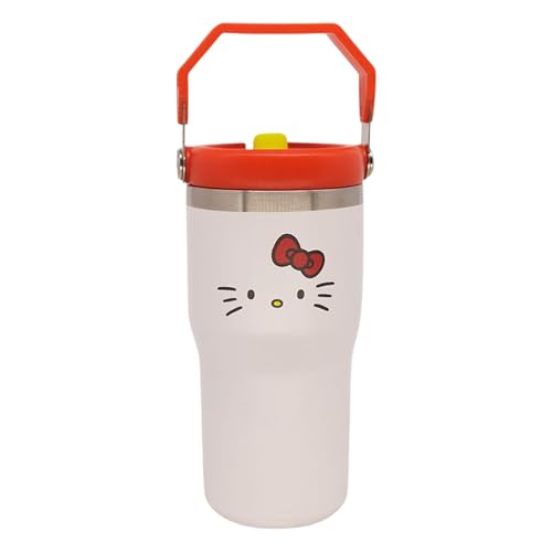 Zonacriativa - Copo Tumbler Hanger Hello Kitty (650ml) | Aço inoxidável parede dupla, alça para carregar e canudo | Ideal para hidratação geek e fãs da Sanrio