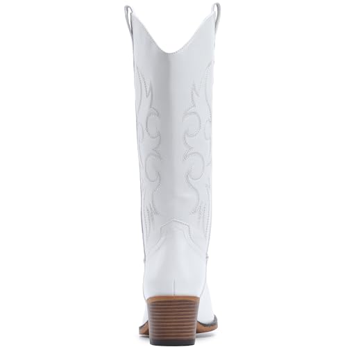 Image of IUV Cowboy Boots For Women Western Cowgirl Boots Mid Calf Snip Toe Boot With Chunky Heel