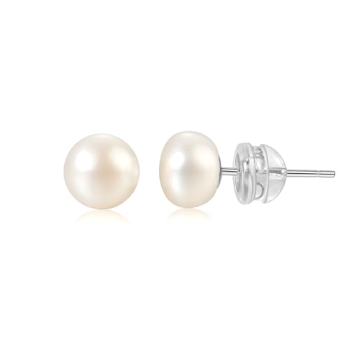 Small Pearl Earrings,Handpicked Freshwater Pearl 6~10mm,Sterling Silver Stud Hypoallergenic Earrings For Women,Perfect For Gift