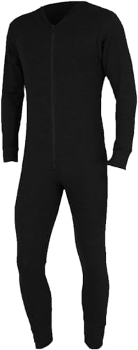 Nikaro Mens Thermal Underwear All in One Zip Up Onesies Adult Suit (XXL) Black