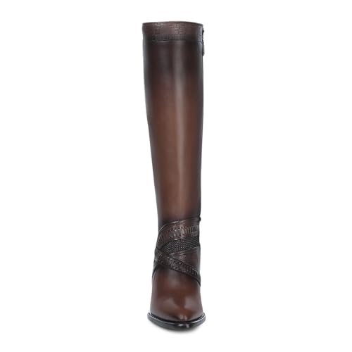 Image of Cuadra Women's Knee-High Leather Boots with Stacked Heel, 3F99RS Brown