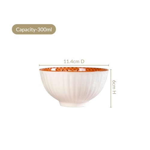 Image of Nestasia Ceramic Snack Bowl Set of 4 (300ml Each) - Dishwasher & Microwave Safe Bowl Set for Serving Soup, Rice, Dal, & Salad | Ribbed White Printed Bowls with Glossy Finish - Ideal for Gifting