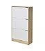Casâme Meuble à Chaussures 3 Tiroirs - 12 Paires - Étagère à Chaussures Gain de Place - Meuble d'Entrée - Couloir - Séjour - Chêne et Blanc - L 60 x P 24 x H 115 cm