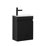 GOOM Wastafel met onderkast LUGIS 40 cm, Gastentoiletmeubel Wastafel met badmeubel (LUGIS, Mat zwart)