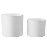 SONGMICS Set of 2 Plant Pots, 5.1/4.5 Inches Dia. Medium Flower Pots, Indoor Plant Containers Ceramic Planters with Drainage Hole and Removable Plug, for Succulents, Flowers, Cactus, White ULCF003W01