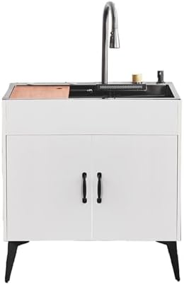 Stainless Steel Laundry Sink with Cabinet, Hot & Cold Faucet, Waterfall Outlet, Ideal for Indoor/Outdoor Use, Utility Room, Garage, Laundry (Gray, 75x45x78cm)