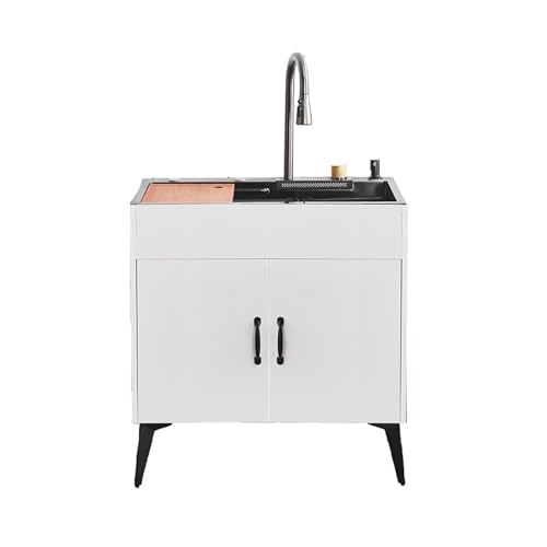 QHLMLL Fregadero de lavandería con gabinete, gabinete para Fregadero de Servicio, Fregadero Comercial de Acero Inoxidable, con Grifo de Agua fría y Caliente, con Salida de casc