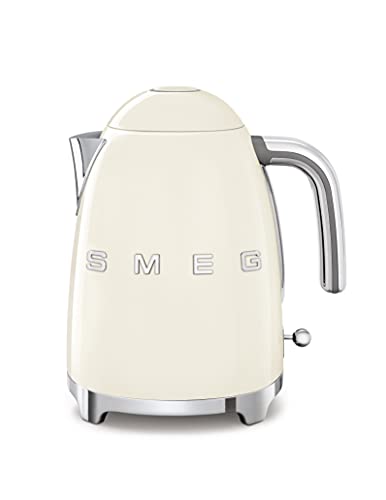 Smeg, Bollitore Elettrico KLF03CREU 1,7 L, Filtro Anticalcare Lavabile, Autospegnimento di Sicurezza, Indicatore Livello di Acqua, Base Antiscivolo e Avvolgicavo Integrato, Potenza 2400W, Panna