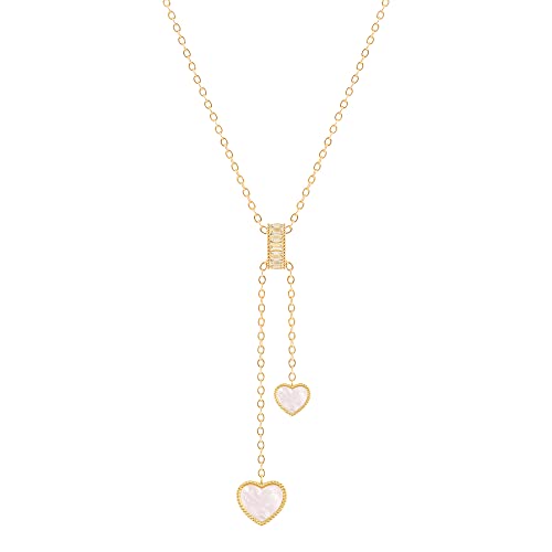SOUALLHA Dainty Gold Heart Necklace For Women, Mother of Pearl Pendant Necklace, 18K Gold Plated Cute Pearl Y Choker Necklaces For Teen Girls