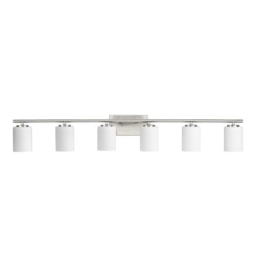 Image of Progress Lighting Replay Collection 48 in. 6-Light Brushed Nickel Etched White Glass Modern Bath Vanity Light