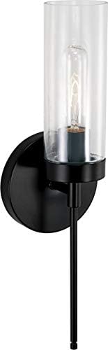 Austin Allen AA1016MB Riley Modern Clear Glass Cylinder Wall Sconce, 1-Light 100 Watt, 17" H x 5" W, Matte Black