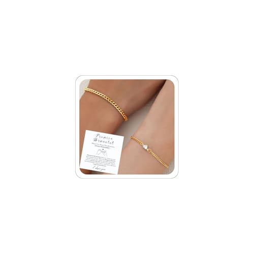 Promise Couple Bracelets for Women Men Permanent Bracelets for Couples Soulmate Distance Relationship Bracelet Stainless steel Matching Bracelets Locked Bracelet Heart Rhinestone Gold Silver Cuban Chain (A-Gold)