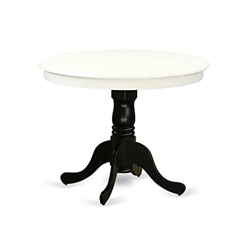 East West Furniture Ant-Lbk-Tp Mid Century Modern Dining Table With Linen White Round Tabletop And 36 X 29.5-Black Finish #TOP17