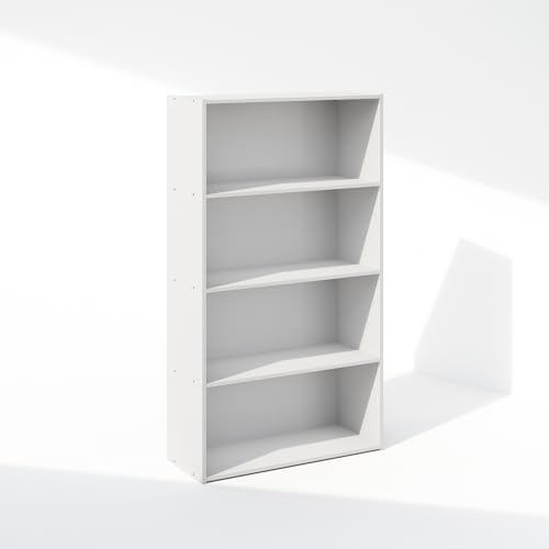 Image of Furinno Simple Book Shelf, 4-Tier Bookshelf, Bookcase with Open Shelf, 9.4 x 23.6 x 41.7, for Living Room, Bedroom, Home Office, White